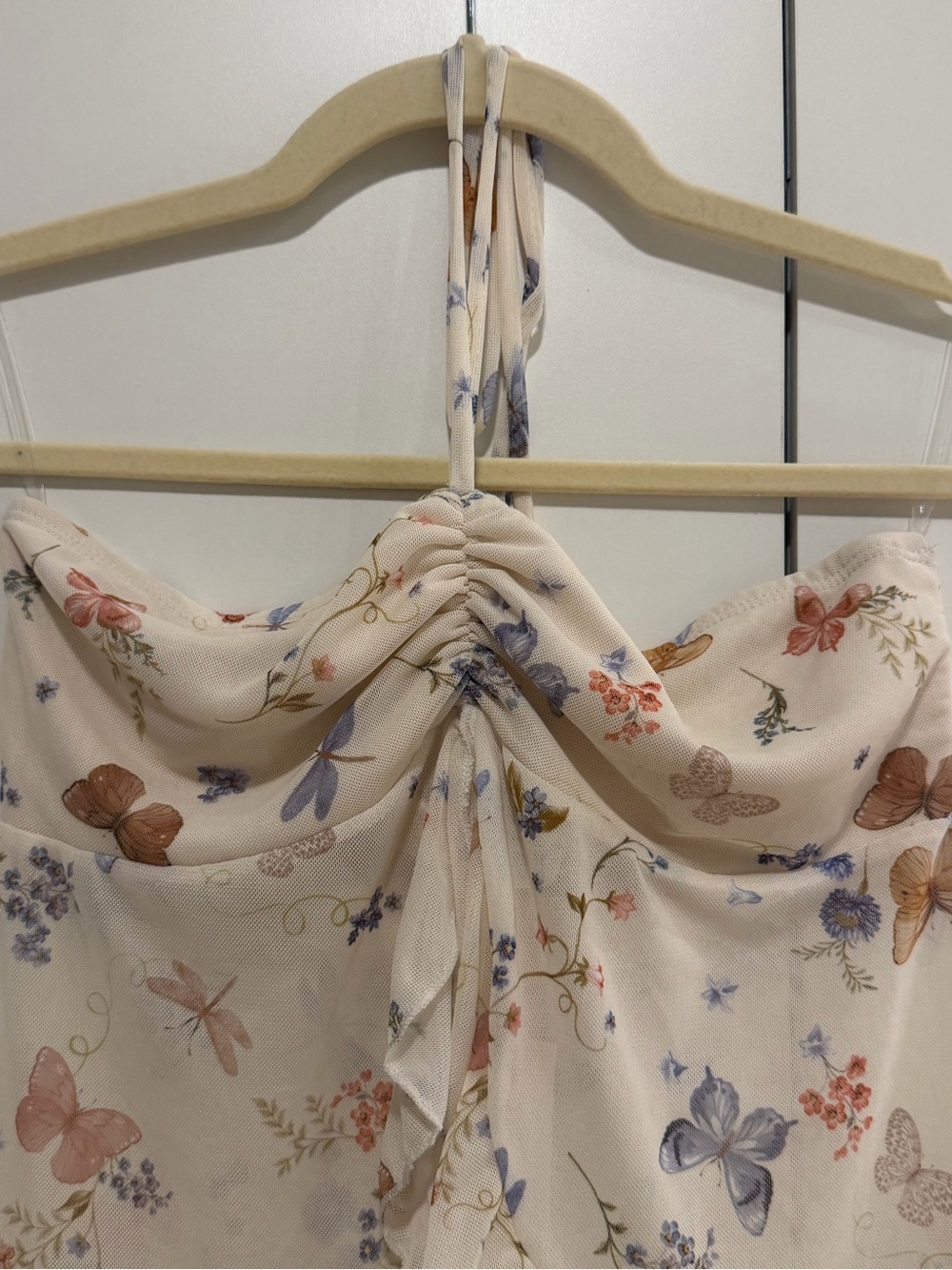 Butterfly Print Halter Cami Top Cream S NWT - Picture 5 of 8